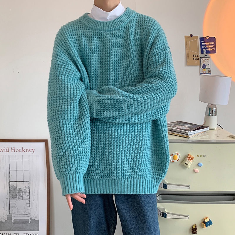 Áo sweater dệt kim màu sắc đơn giản cho nam