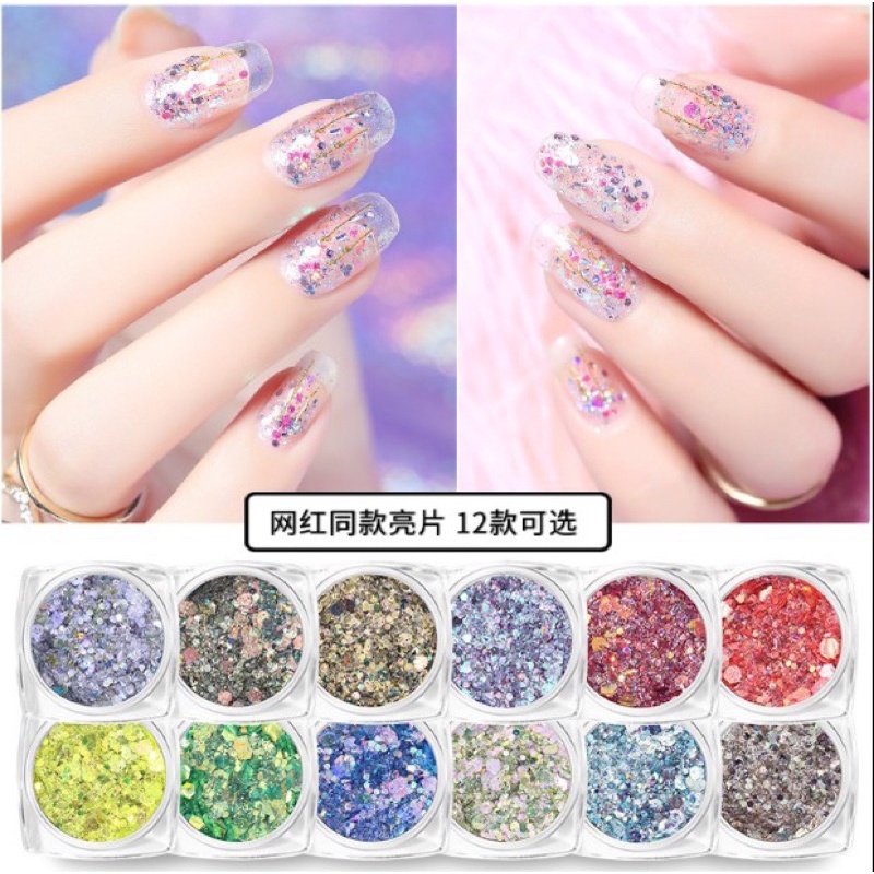 Set nhũ sieu sang trang trí móng 12 màu