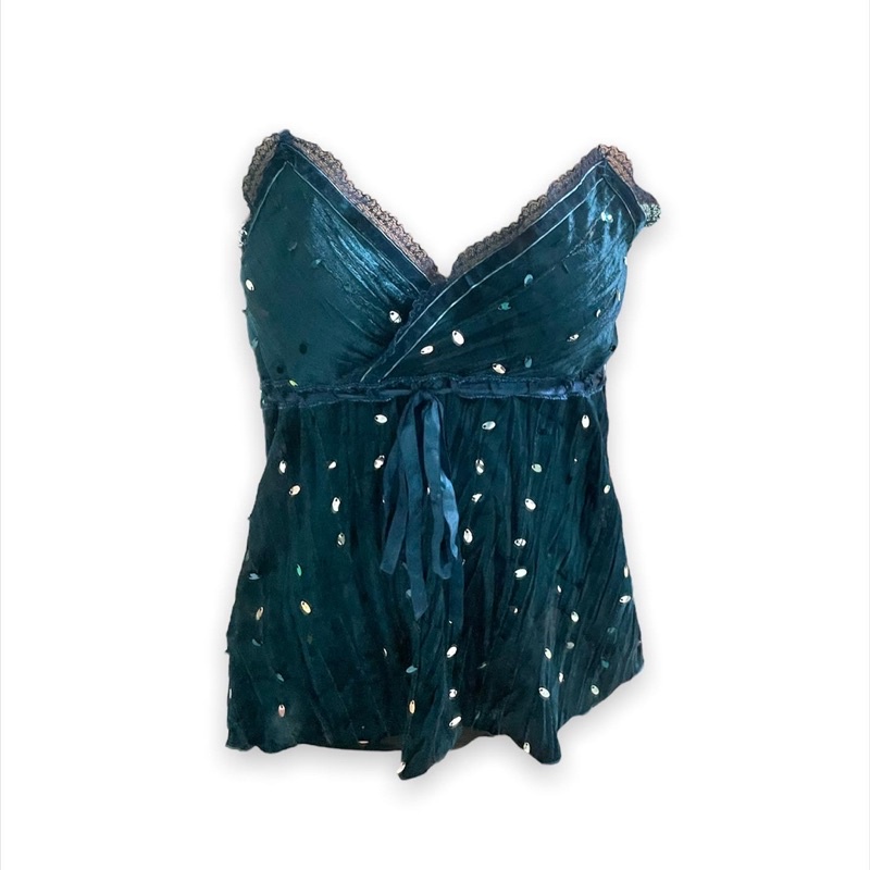 Áo 2 dây y2k xanh đậm sang lấp lánh sexy