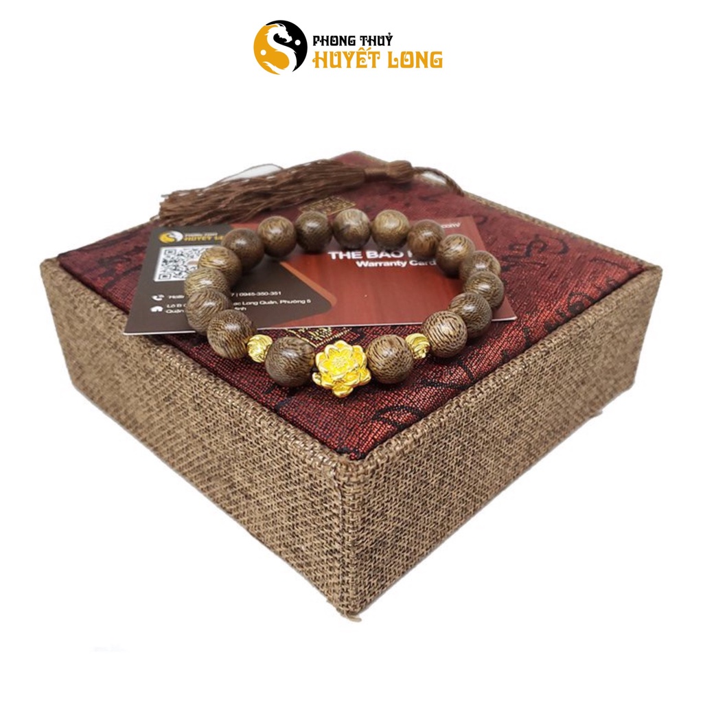 Vòng Tay Trầm Hương Mix Hoa Sen Bi Vàng, Vòng Tay Trầm Hương Phong Thủy