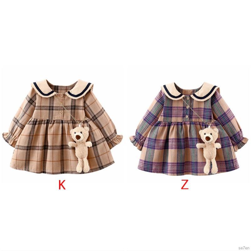 Váy ca rô tay dài đáng yêu dành cho cho bé gái từ 0-4 tuổI