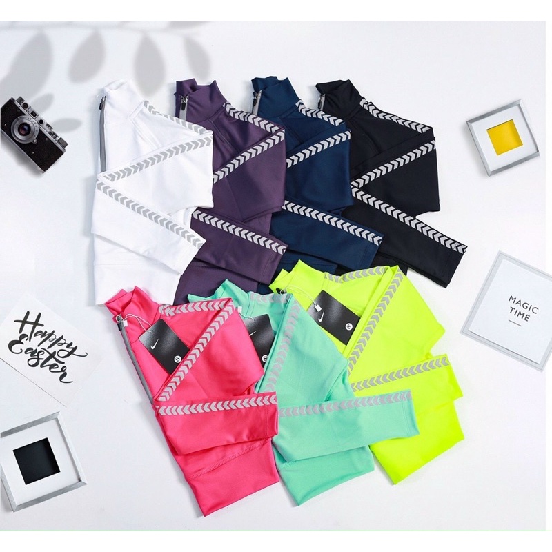 Áo Croptop Thể Thao Tay Dài Dáng Ôm Body Cực Tôn Dáng Kiểu Khóa Kéo