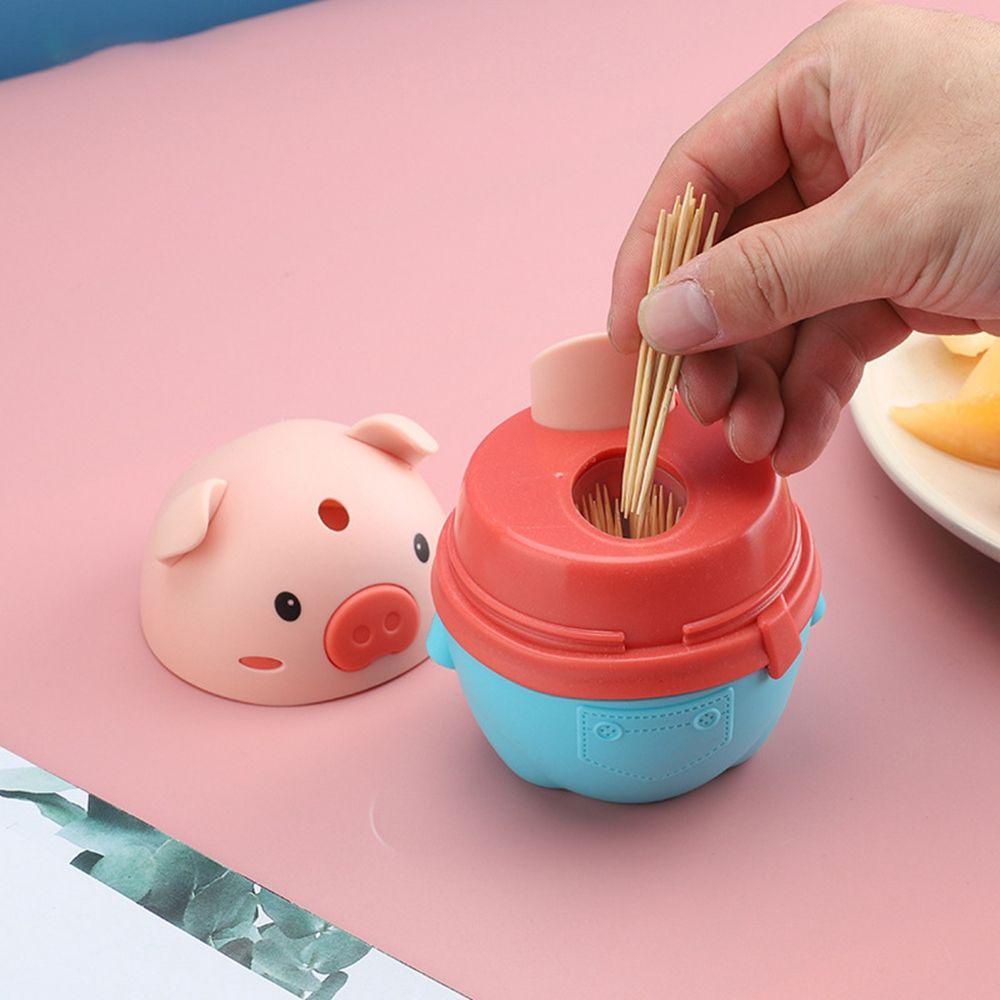 Lọ Đựng Tăm Xỉa Răng Bằng Nhựa PP Mini Hình Chú Heo Dễ Thương Đứng