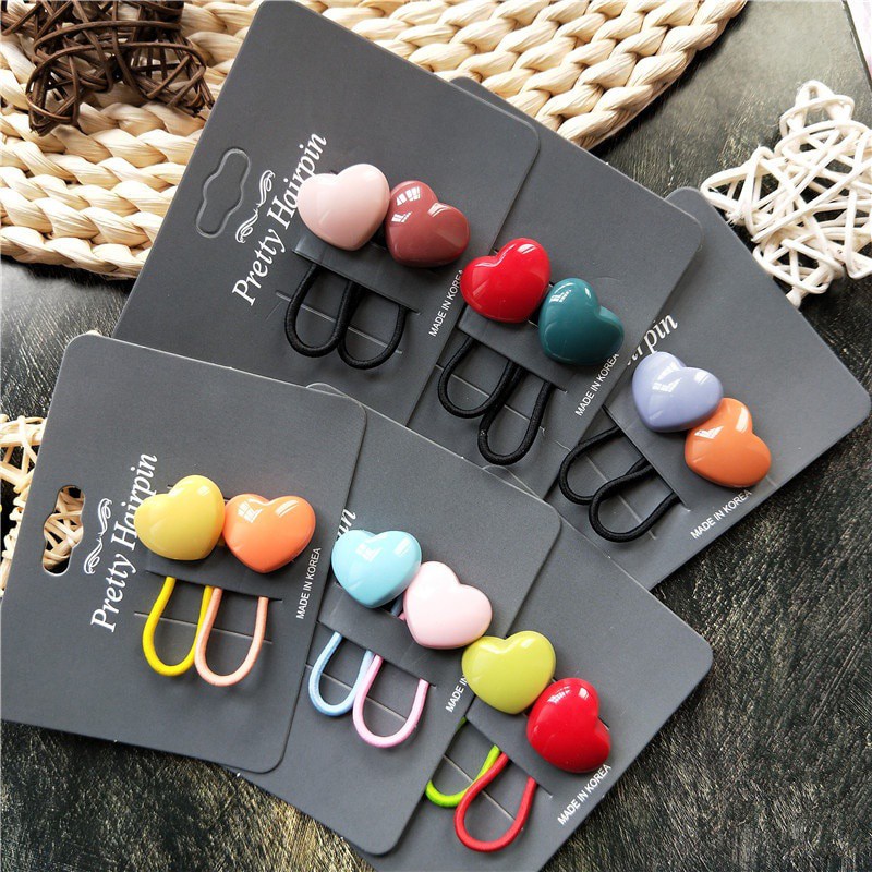 Set 2 Dây Cột Tóc Co Giãn Phối Màu Tương Phản Họa Tiết Hoạt Hình Cho Bé Gái