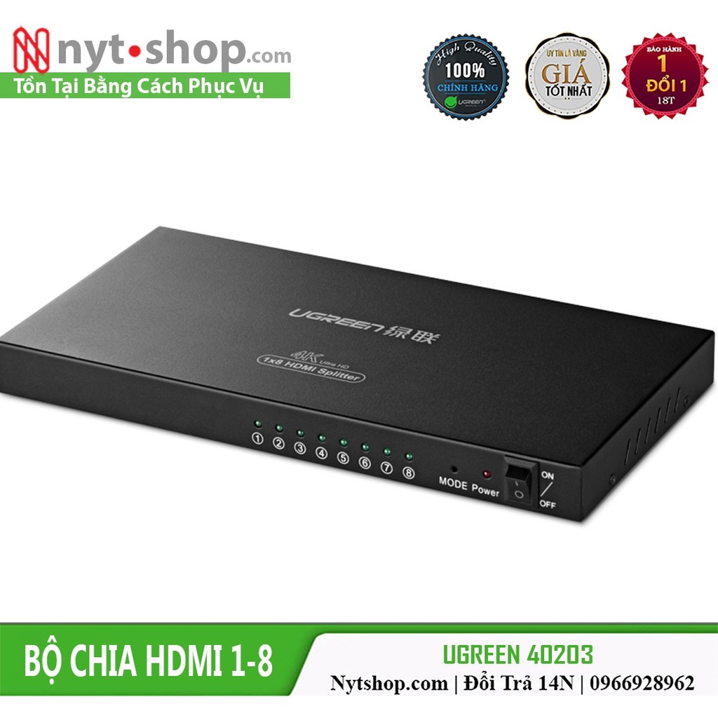 Bộ Chia Cổng HDMI 1 in 8 Cao Cấp | Ugreen 40203 Chính Hãng