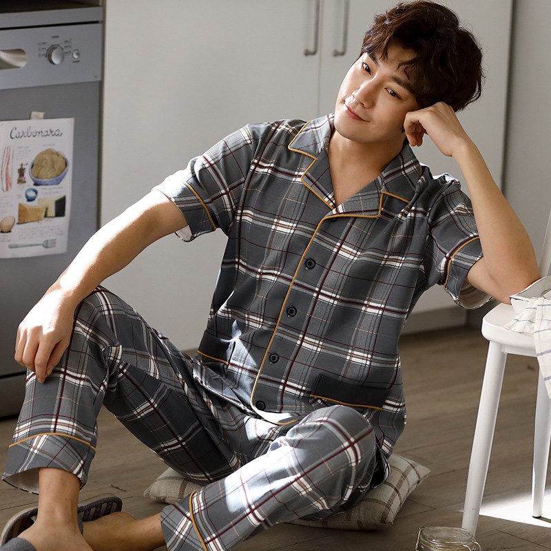 PIJAMA NAM cộc tay-Đồ bộ nam bộ hè chất vải COTTON 100% dày dặn, thông thoáng