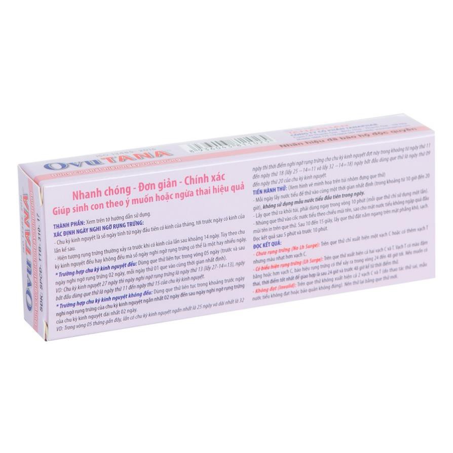 Que thử rụng trứng LH OvuTana độ chính xác cao, test nhanh tìm thời điểm trứng rụng - Hộp 1 Que