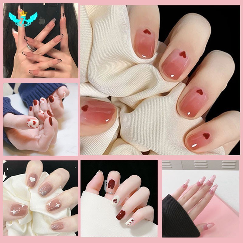 Set 24 Móng Tay Giả Trang Trí Nghệ Thuật Kèm Keo Dán MM