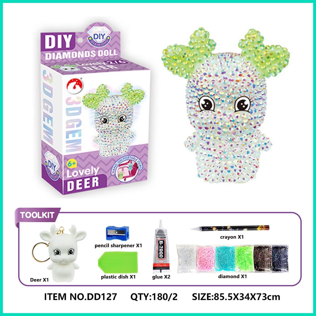 Bộ Móc Khóa Đính Đá 5D DIY Hình Chú Hươu Để Trang Trí