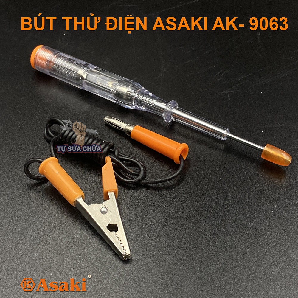 Bút thử điện ASAKI chuyên đo dòng điện 1 chiều DC AK-9063 có đèn Led hiển thì và có dây kẹp đi kèm