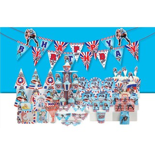 Set trang trí sinh nhật bé trai Bộ phụ kiện chủ đề Captain American siêu nhân mini - mega - Happy birthday