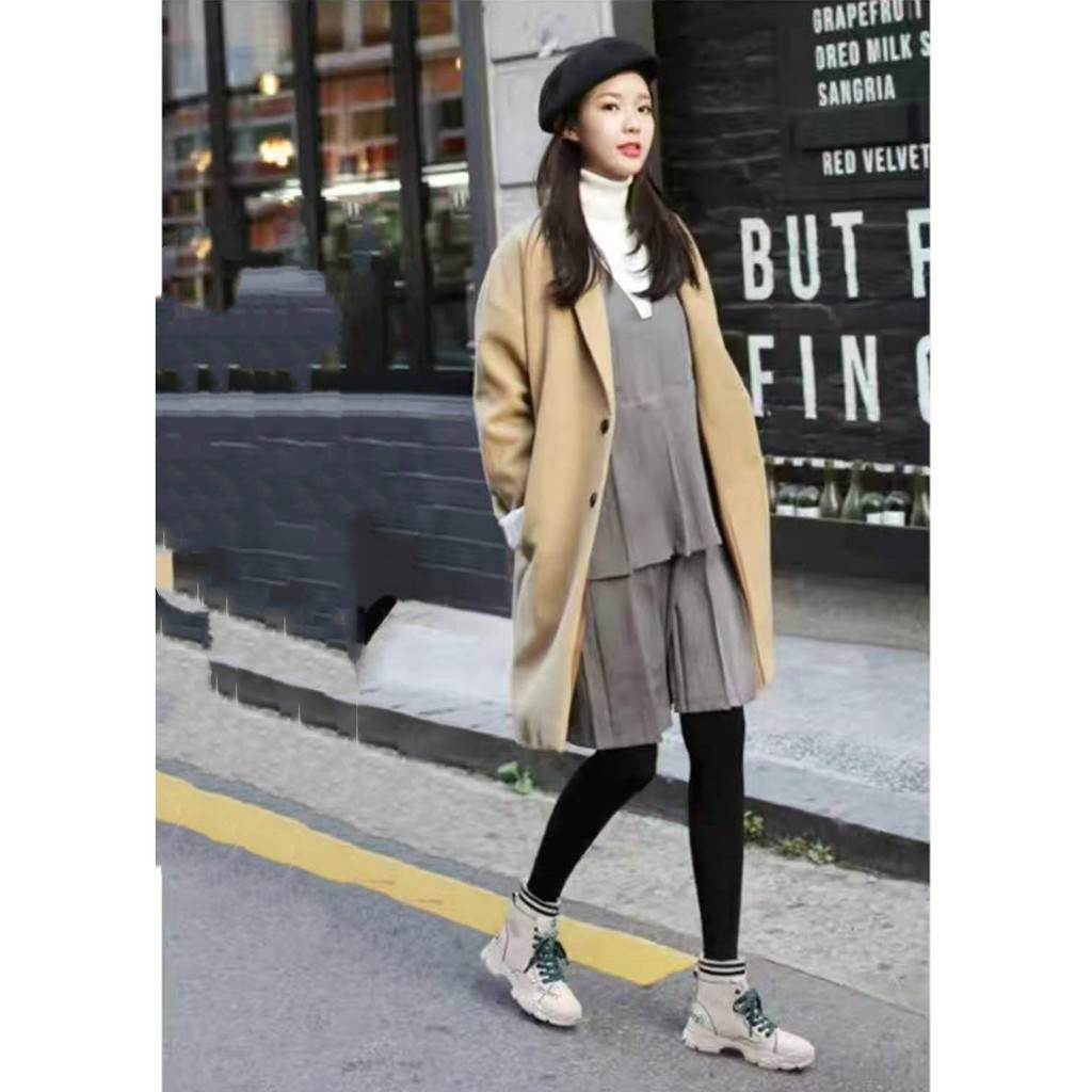 Giày bốt nữ cổ chun sọc đen trắng da mềm độn phong cách Anh quốc cổ cao đế cao 5cm | BigBuy360 - bigbuy360.vn