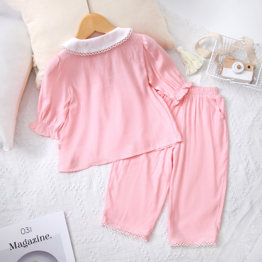 Set pyjama cho bé gái ILABY thiết kế cổ sen cách điệu [52IG05351021]