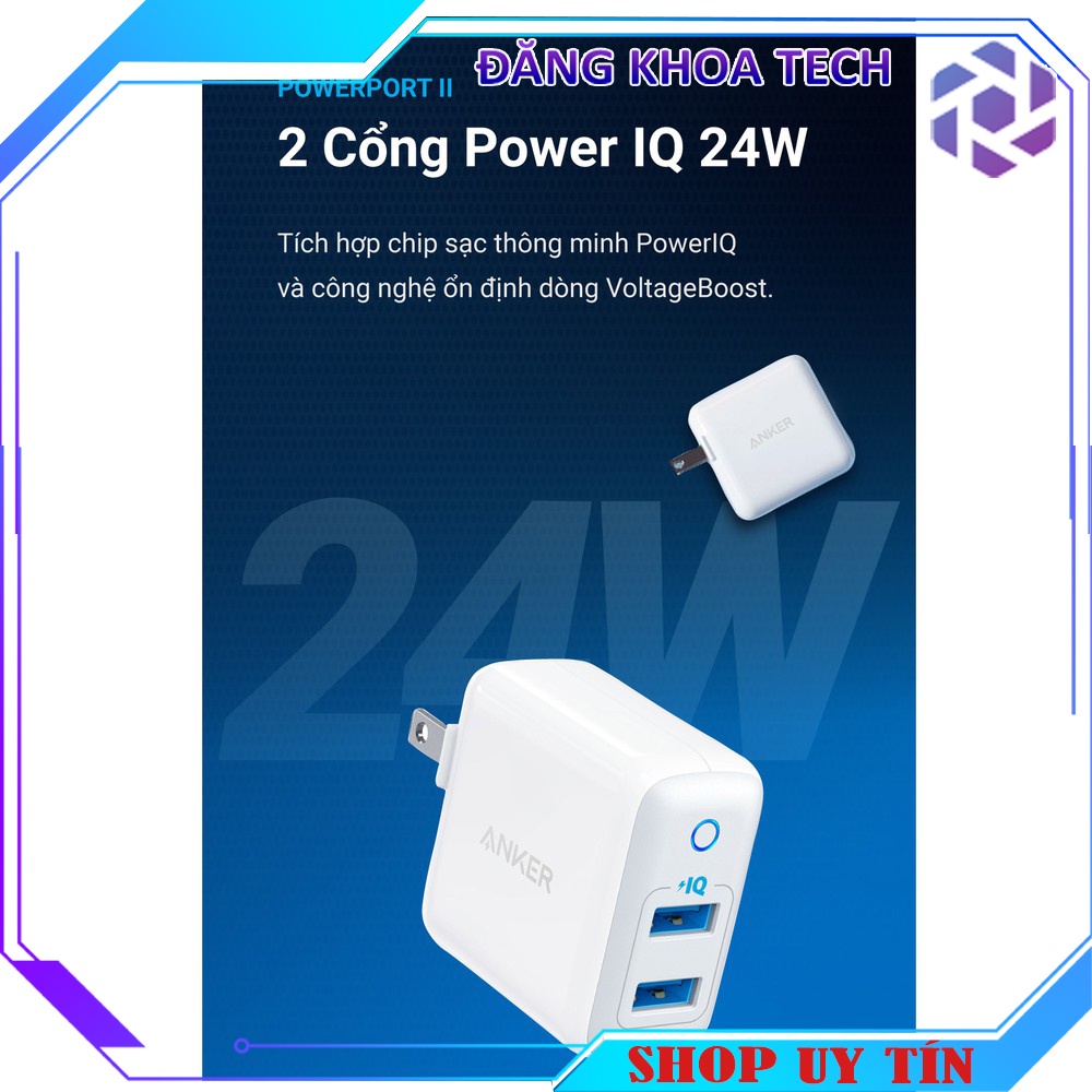 Sạc ANKER PowerPort II 2 cổng IQ 24w A2027 bảo hành 12 tháng - Phụ kiện công nghệ 88