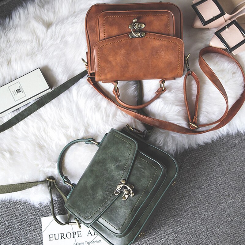 Túi Đeo Chéo Chuwanglin Làm Bằng Da Phối Khóa Vintage Dành Cho Nữ