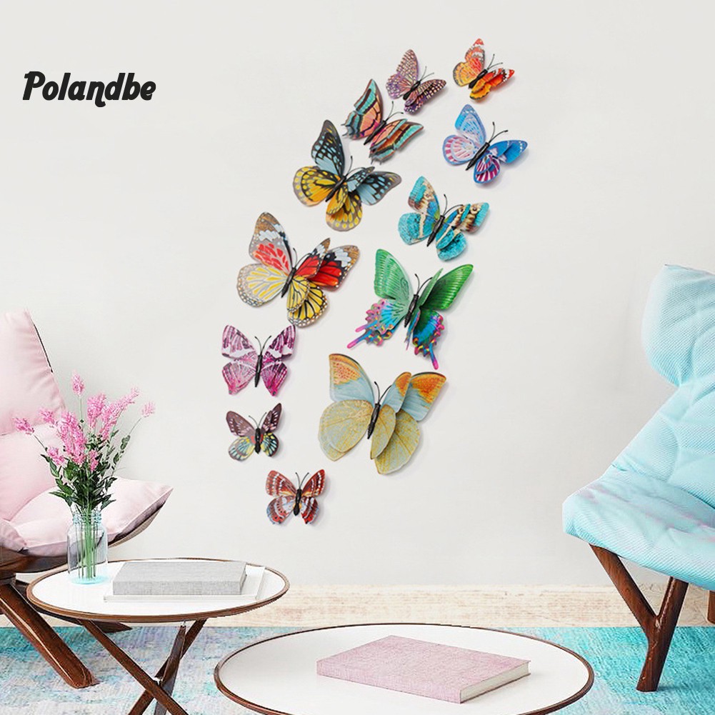 12 miếng dán tường 3D hình bươm bướm phát quang dễ thương