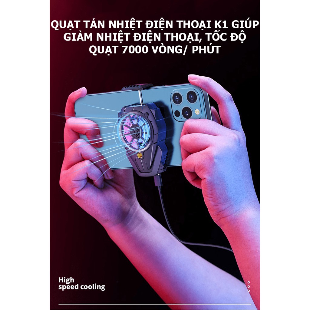 Quạt tản nhiệt điện thoại K1 giúp giảm nhiệt điện thoại, tốc độ quạt 7000 vòng/ phút