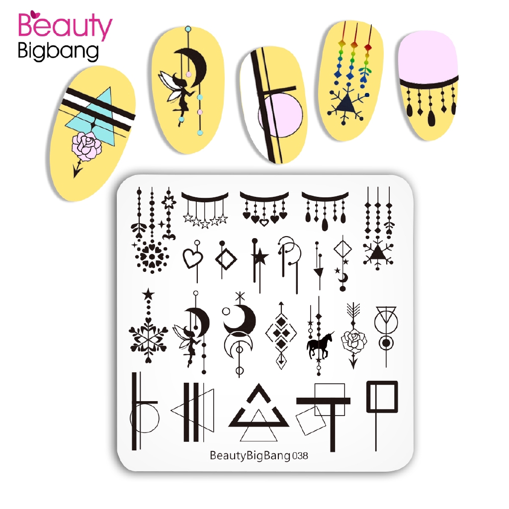 [Hàng mới về] Tấm dập móng tay BEAUTYBIGBANG 6 * 6cm đường tua rua hình học vuông