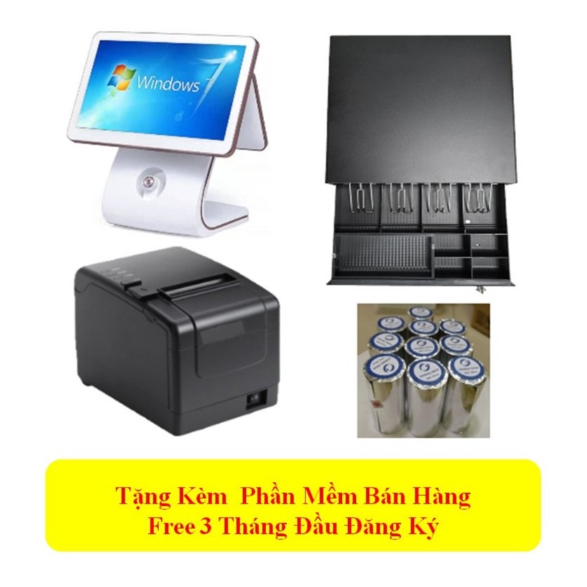 Bộ Tính Tiền: Máy POS+ Máy in A200UL+ Két tiền+ 10 cuộn k80x45 Tặng Phần Mềm Bán Hàng