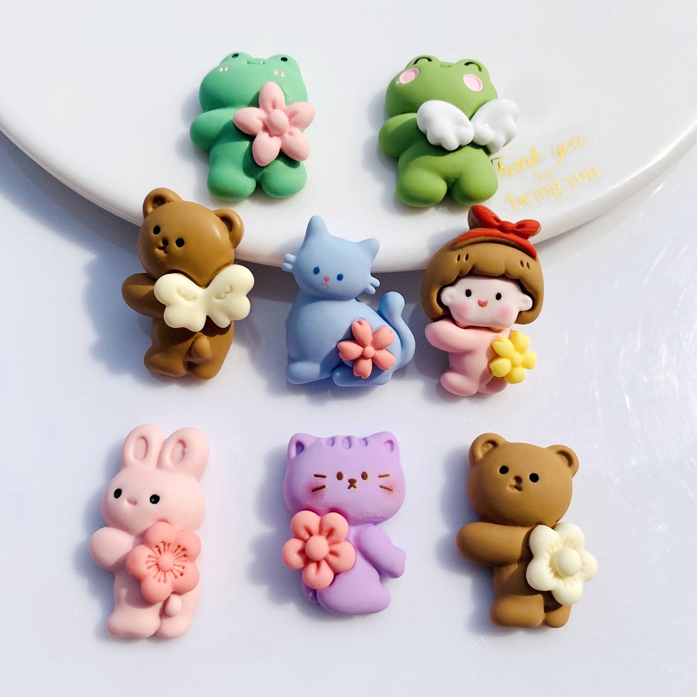 Set 10 Phụ Kiện Kẹp Tóc/Điện Thoại Bằng Nhựa Resin Hình Chú Gấu/Ếch/Bé Gái Dễ Thương DIY