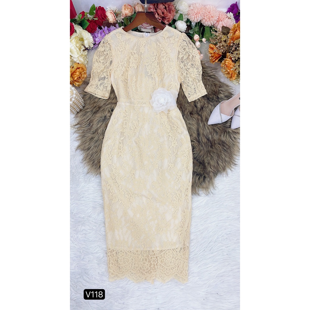 Váy ren be thiết kế tay bồng xinh xắn MC V118-tặng kèm nơ cài xinh