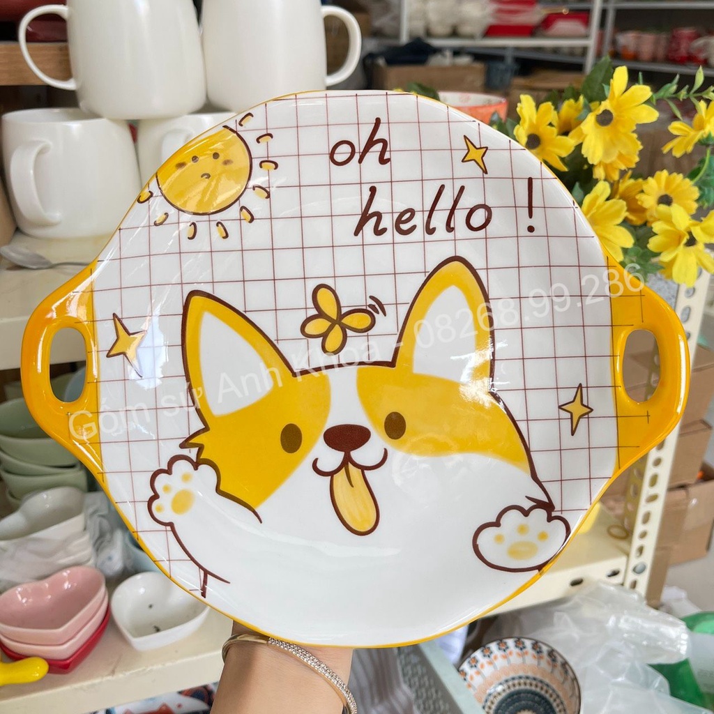 Bộ bát đĩa sứ,Chén Dĩa Sứ Bát Ăn Cơm Decor sét bát đĩa chó orgi màu vàng 13 chi tiết xinh yêu
