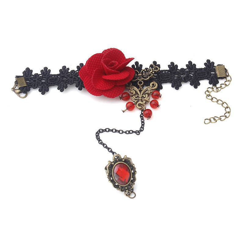 Vòng tay liền nhẫn vòng ren hoa hồng đỏ