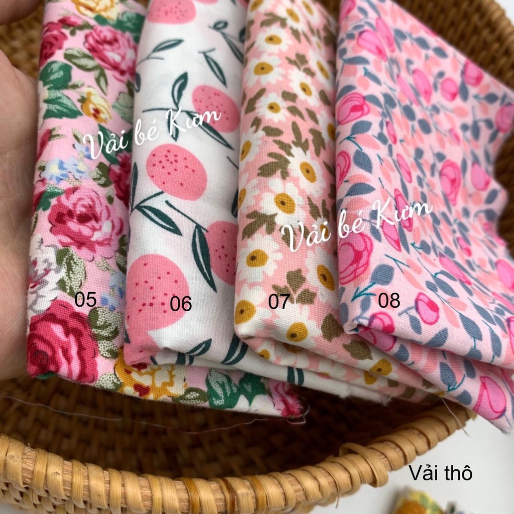 Vải thô cotton hoa nhí may đầm, áo, vỏ gối, đồ cho bé màu hồng