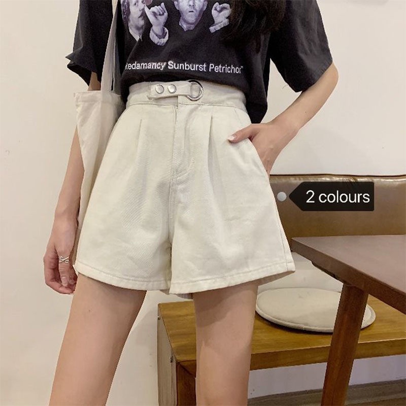 Quần Short Jean Lưng Thun Cao Ống Rộng Phong Cách Hàn Quốc Mẫu Mới 2021 Thời Trang Dành Cho Nữ