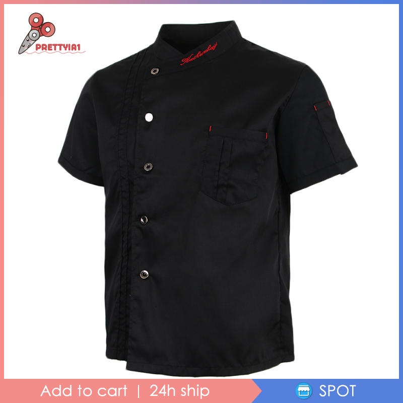 Áo đồng phục đầu bếp tay ngắn màu trắng thời trang cho nam và nữ