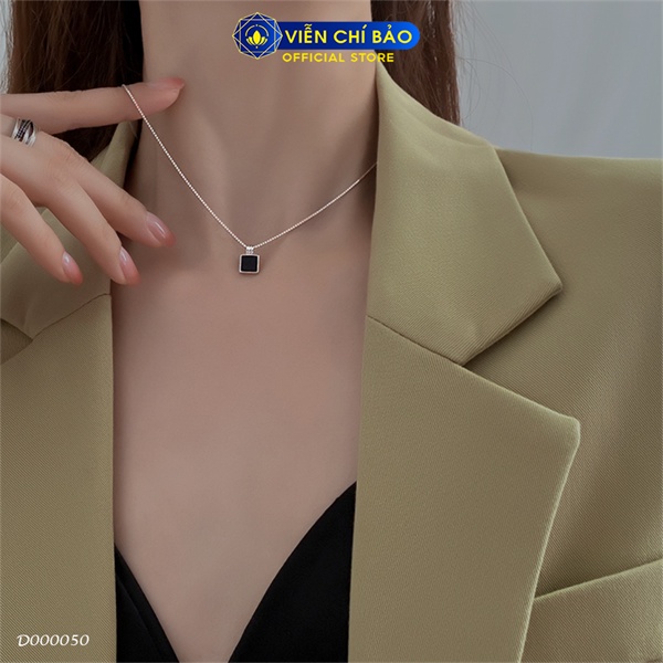 Dây chuyền bạc nữ đá vuông đen chất liệu Bạc S925 thời trang phụ kiện trang sức nữ Viễn Chí Bảo D000050
