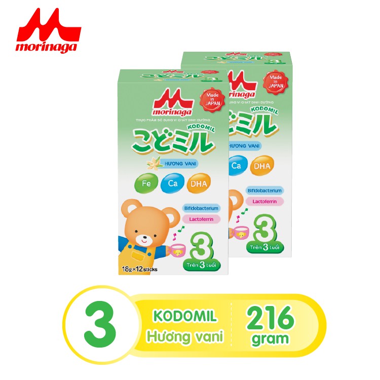 Combo 2 hộp sữa Số 3 Kodomil Morinaga chính hãng 216gr/ hộp (không tem khuyến mãi)