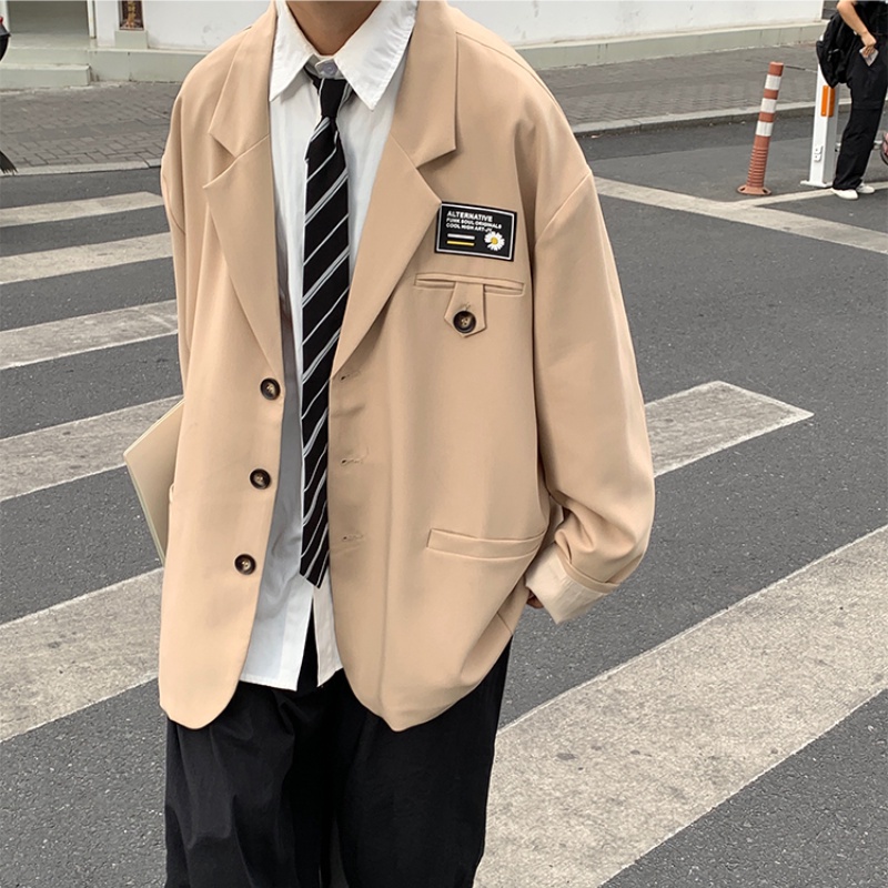 ♞AFF LIGA♞ Áo khoác blazer màu trơn thiết kế dáng rộng phong cách Hàn Quốc thời trang đường phố cho nam