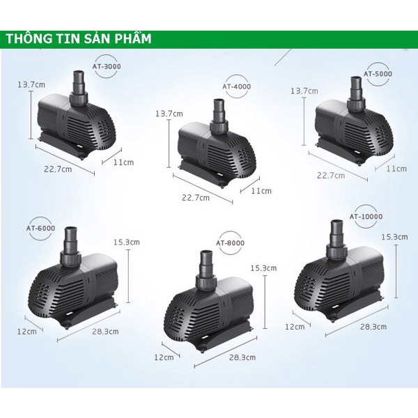 Bơm Nước Bể Cá Atman AT-8000 (65W - 8000L/H - 3.6M) - Siêu Bền, Tiết Kiệm Điện