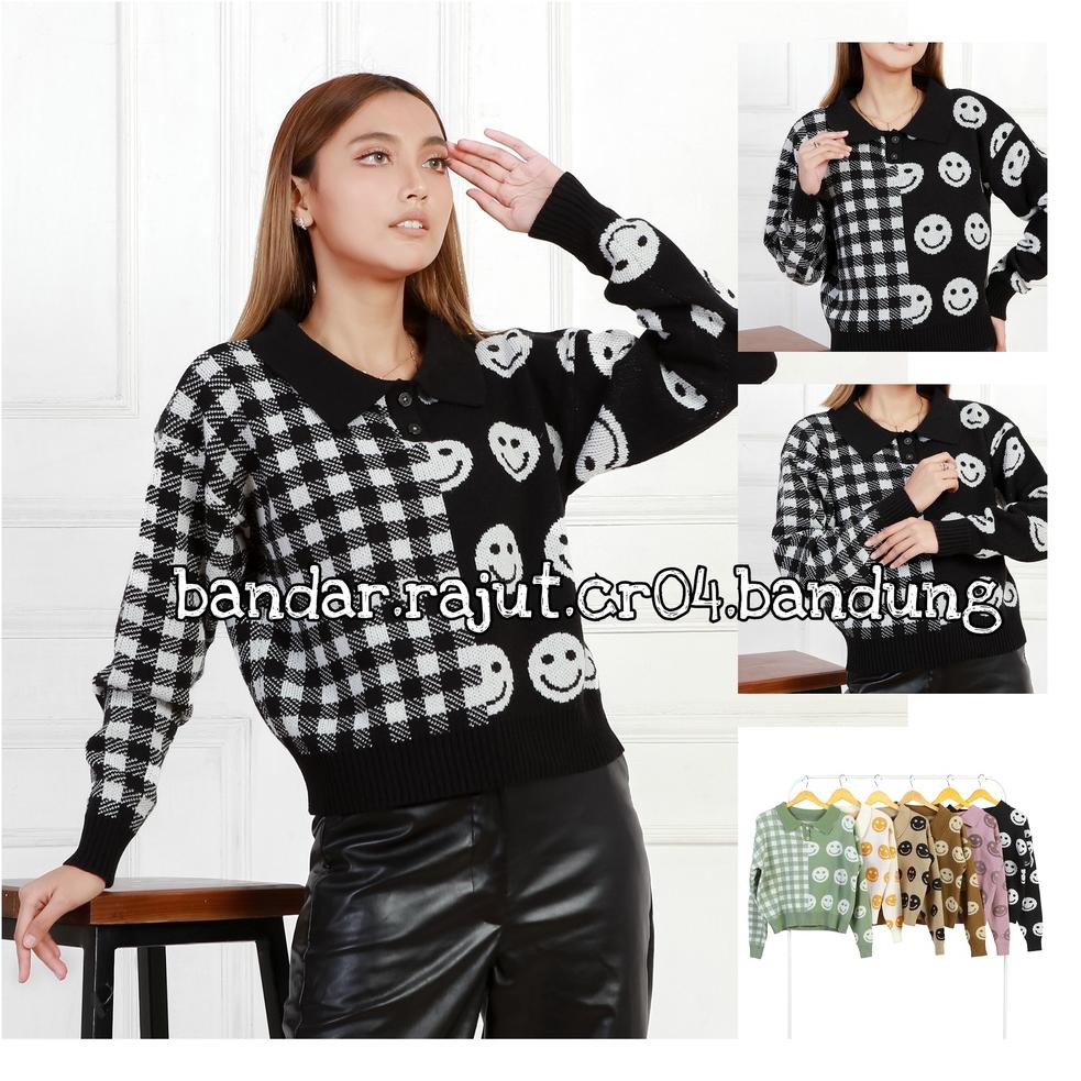 Giá thân thiện... Áo SWEATER Dệt Kim Nhập Khẩu Hình Mặt Cười / Hàn Quốc LOOK 7 Cổng NKC