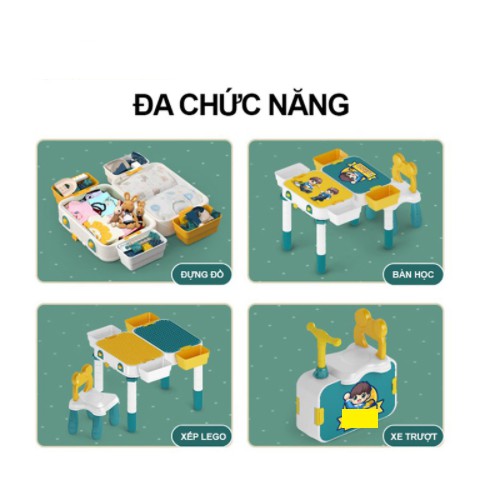 Bàn Lego Kiêm Vali Kéo Cho Bé, Bàn Giáo Dục Đa Chức Năng Trẻ Em Cao Cấp