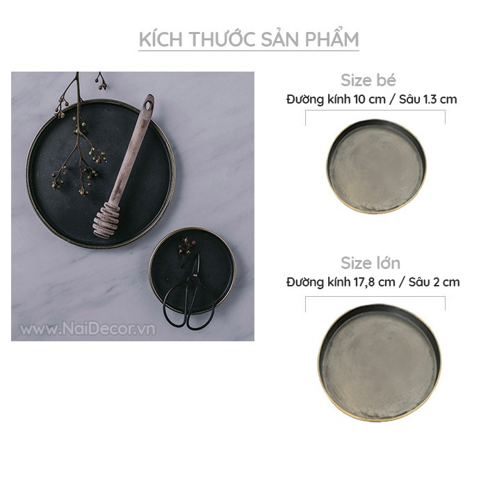 Khay kim loại xước tròn kiểu Retro, Vintage