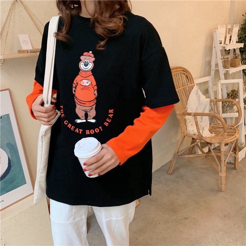 SUXI Áo Thun Tay Dài In Hình Hoạt Hình