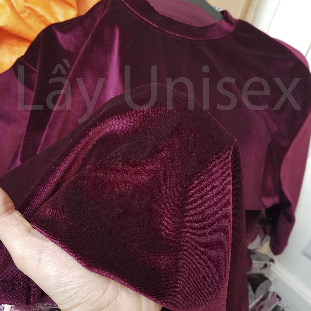 ( KÈM HÌNH THẬT ) Áo thun nhung chất mịn, form tay lỡ unisex màu Đỏ Rượu Vang sang chảnh
