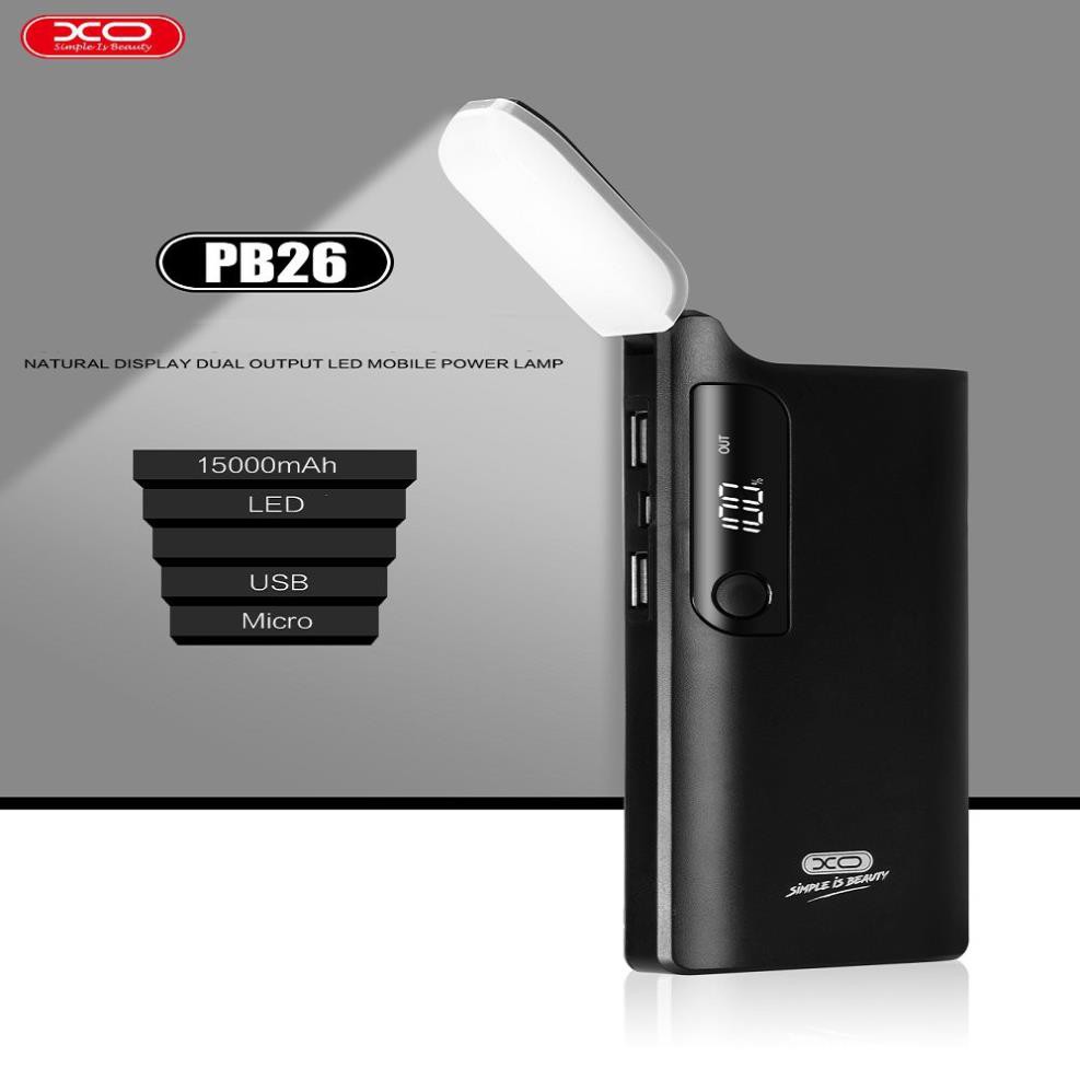 Pin sạc dự phòng 15.000 mAh Kèm đèn Led XO-PB26 - Hàng chính hãng