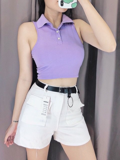 Áo balo cổ trụ basic, áo croptop nữ polo vải thun mềm mát - Colory Shop