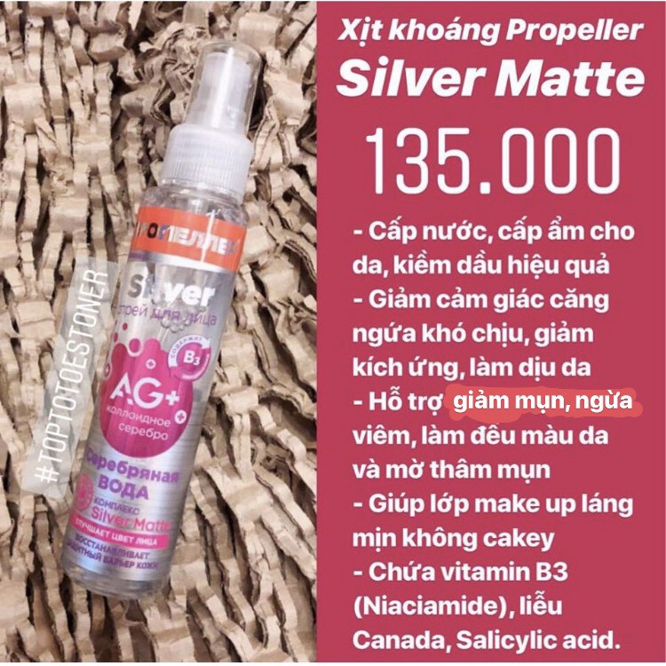 Xịt khoáng Propeller SOS Silver Matte cấp nước, kiềm dầu, giảm mụn, viêm, hỗ trợ làm đều màu da và mờ thâm mụn