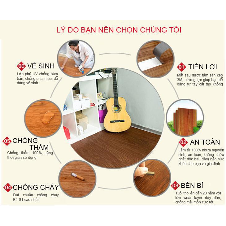 Combo 7 tấm sàn nhựa giả gỗ bóc dán cao cấp chống thấm chống trầy có sẵn keo