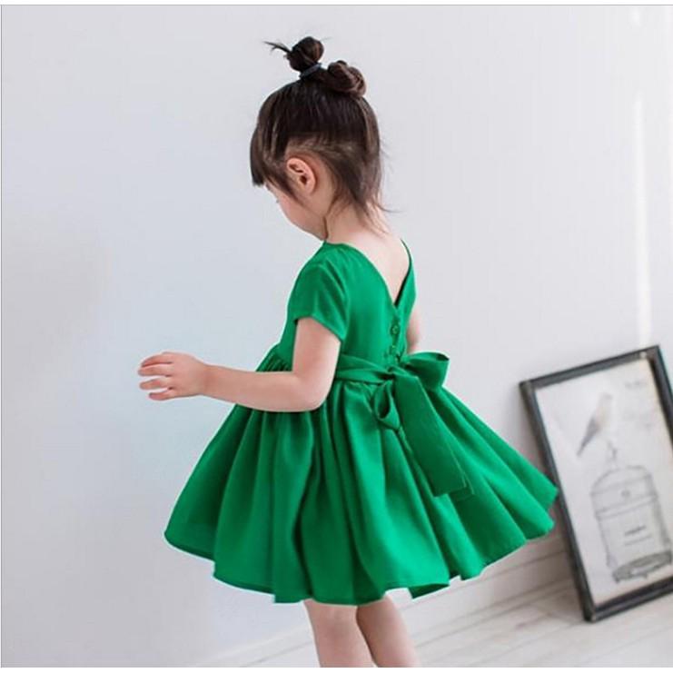 Đầm xòe dự tiệc thắt nơ eo thời trang cho bé gái