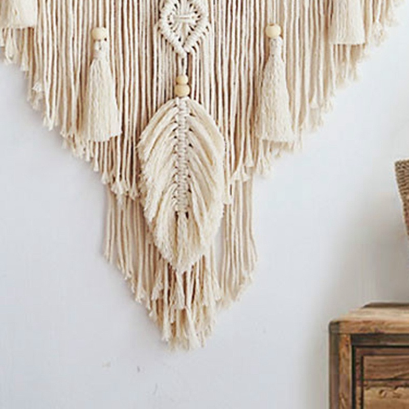 Thảm Macrame Đan Tay Phối Tua Rua Treo Tường Trang Trí Phong Cách Bohemian