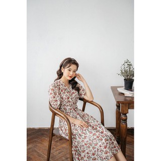 Váy hoạ tiết hoa vintage đan dây eo