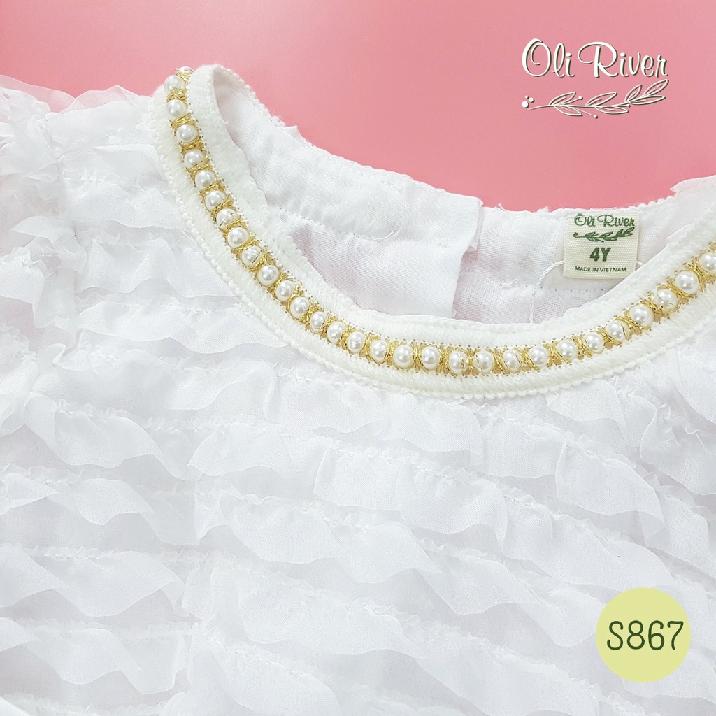 Váy bé gái Oli River màu trắng chất vải mềm nhẹ size từ 2-8 tuổi