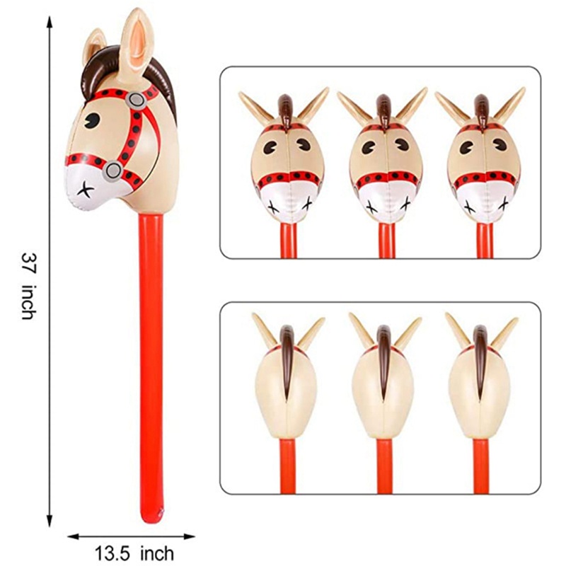 3 PCS Inflatable Horse Heads Cowgirl Stick PVC Balloon Outdoor Educational Toys for Children Babies Birthday Gifts