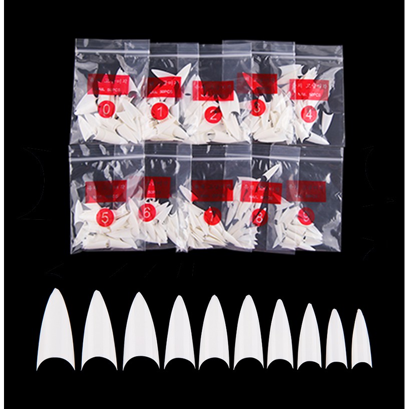 100 tấm móng tay giả Hình dạng sắc nét màu trắng, móng giả sơn gel, móng tay giả, móng giả kèm keo siêu rẻ