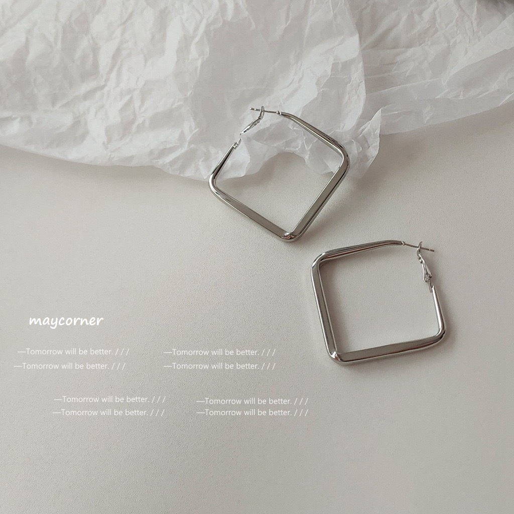 Khuyên tai hình học vuông mạ bạc 925 cao cấp 1763